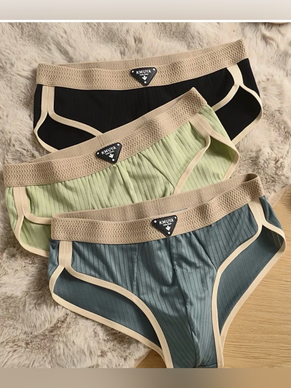 Men's Ribbed Bikini Briefs - Black, Light Green, Blue